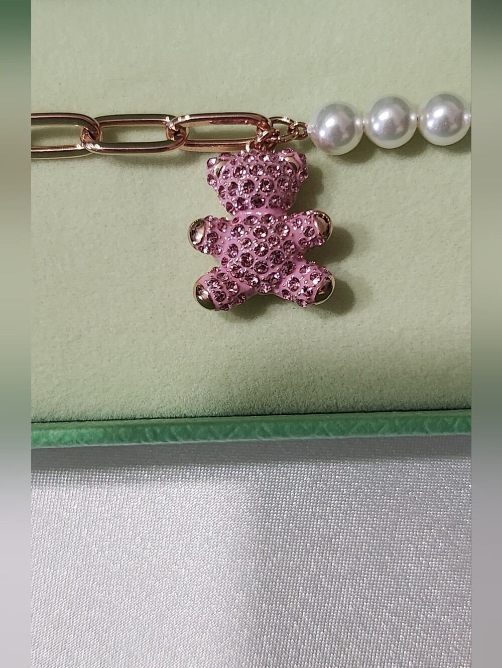 Swarovski Gold-Tone Pear Bracelet with Pink Crystal Teddy Charm - Picture 2 of 3